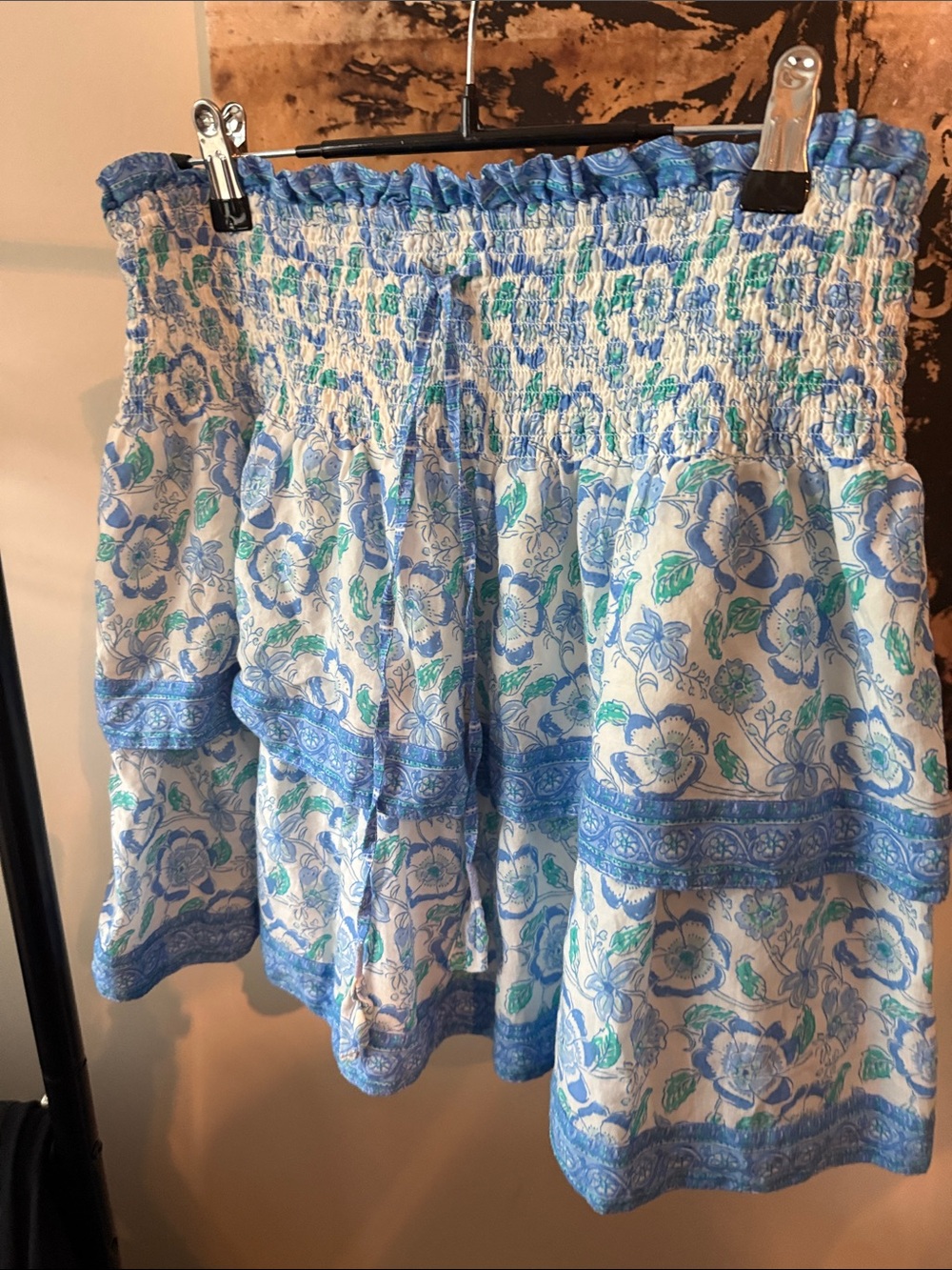 Vineyard Vines Blue and White Smocked Floral Top